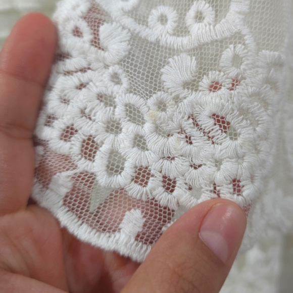 WINDSOR Ivory Mesh And Lace Beach Coverup, Small Medium, Drawstring Waist - Picture 16 of 16